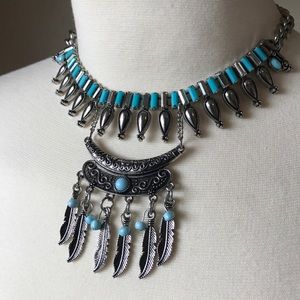Turquoise Feather Necklace.